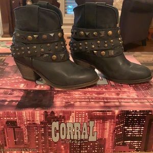 Corral Black Studded Leather Ankle Boots